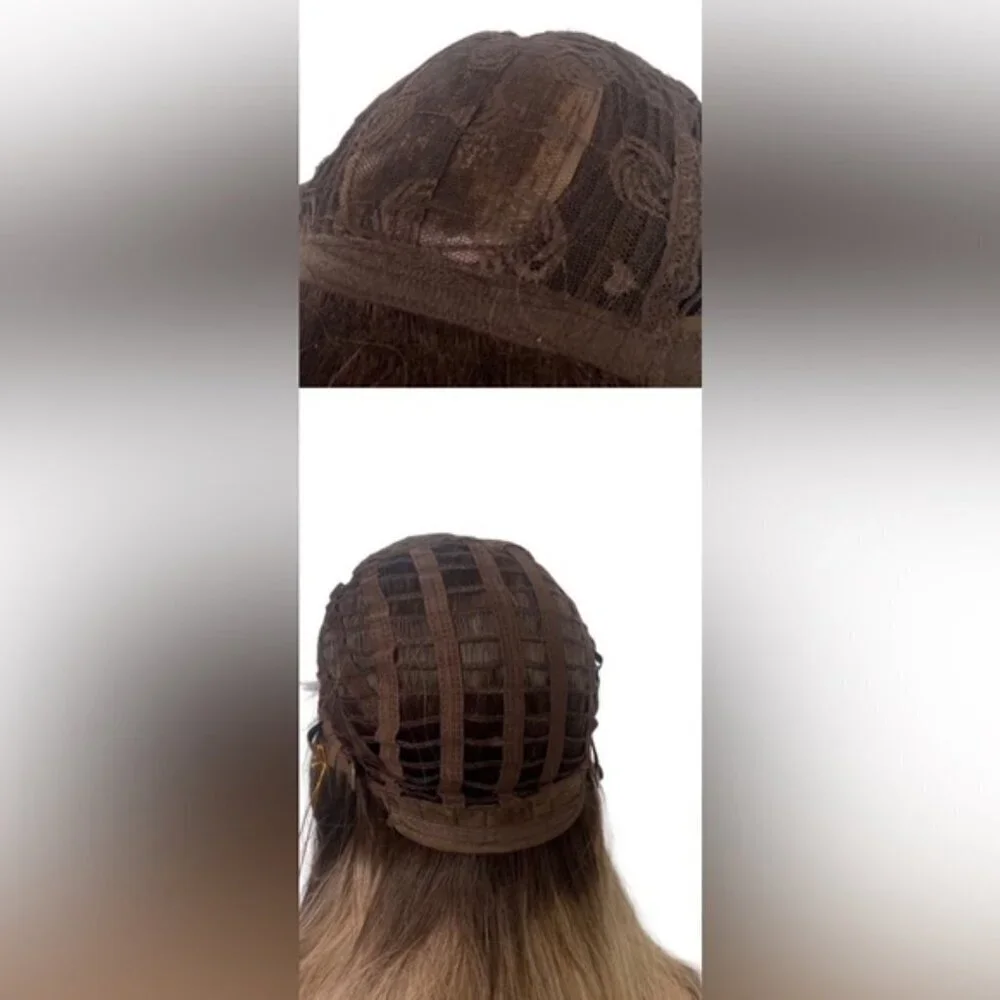 Balayage Blond and Brown darker roots hair Wig 22 inch - realistic look